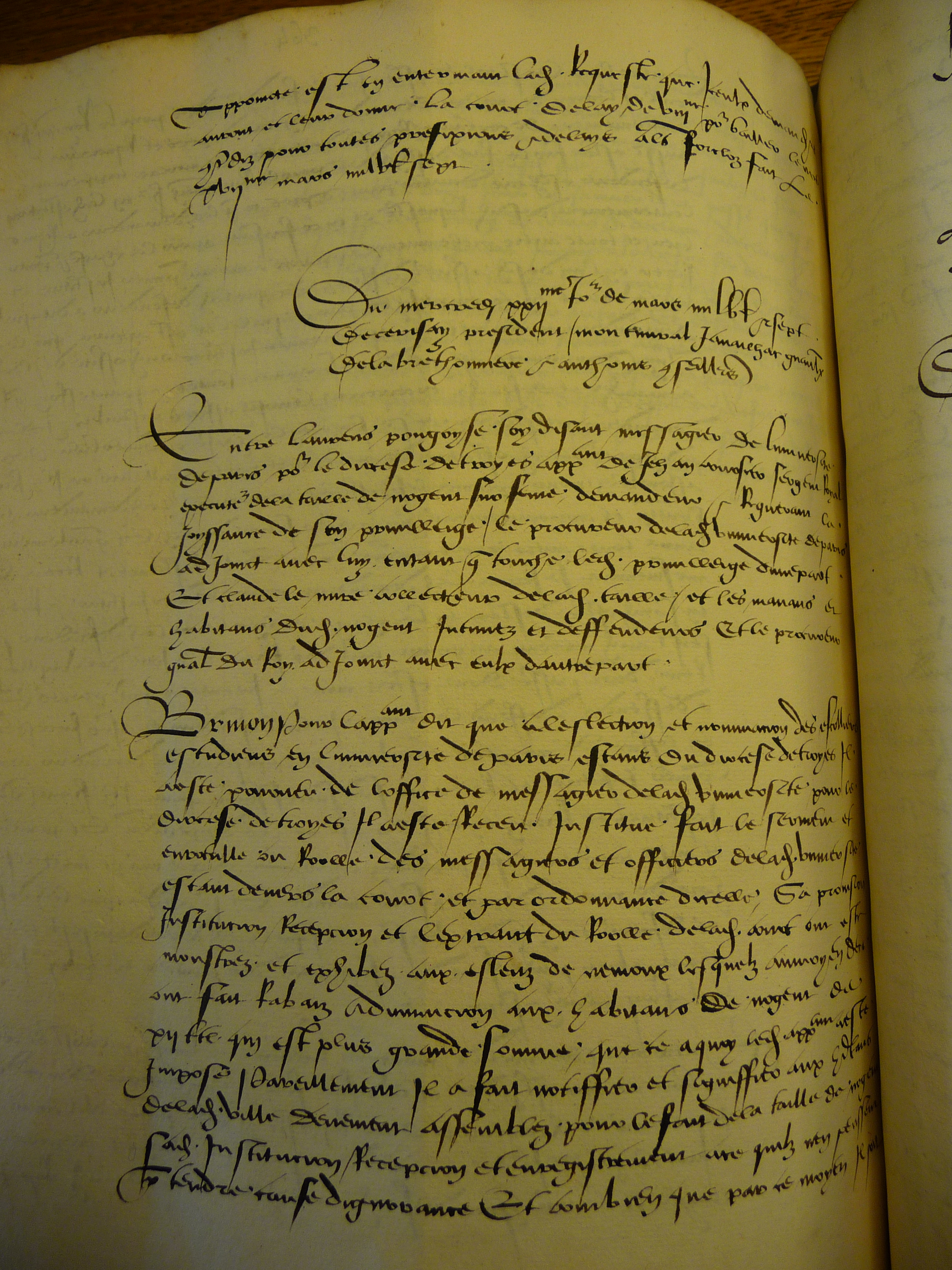 “First page of the minutes of the appeals proceedings of Lambert Pongoyse, 1507, before the Cour des Aides (Arch. Nat. Z1a 35 f. 364v).