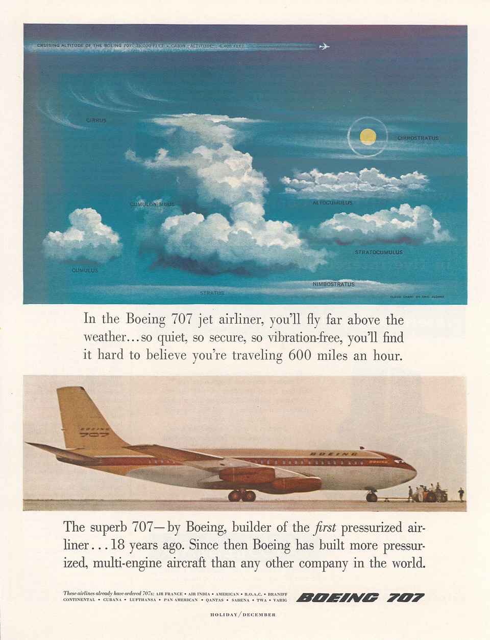Boeing claimed its new jetliner flew 'above the weather.' Advertisement for a Boeing 707. Scanned from a copy in author’s personal collection.